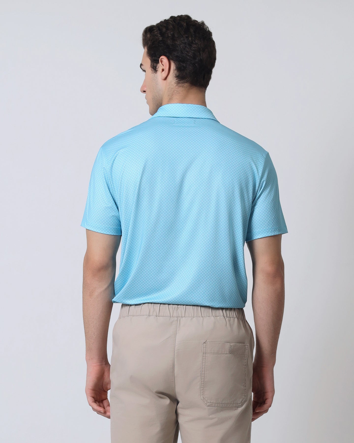 Quieti Performance Regular Fit, small Baltic Geo Printed Knit, 3 button Short Sleeve Polo